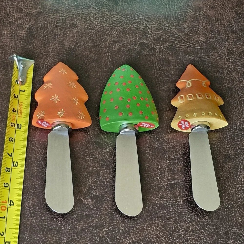 Cheese Spreaders Knives Set of‎ 3 Christmas Trees Holiday Decor Multicolor NIP